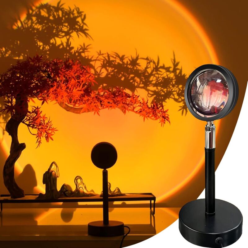 foto del prodotto lampada proiettore tramonto, 16 colori e lampada proiettore tramonto scolorimento rgb con telecomando, lampada solare rotante a 180 , visione