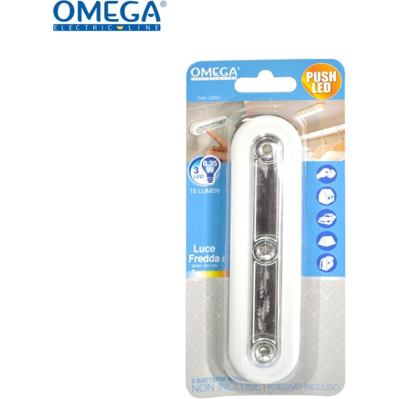 foto del prodotto lampada push 3 led ovale on off 0.6w 15lumen 6500k colore bianco