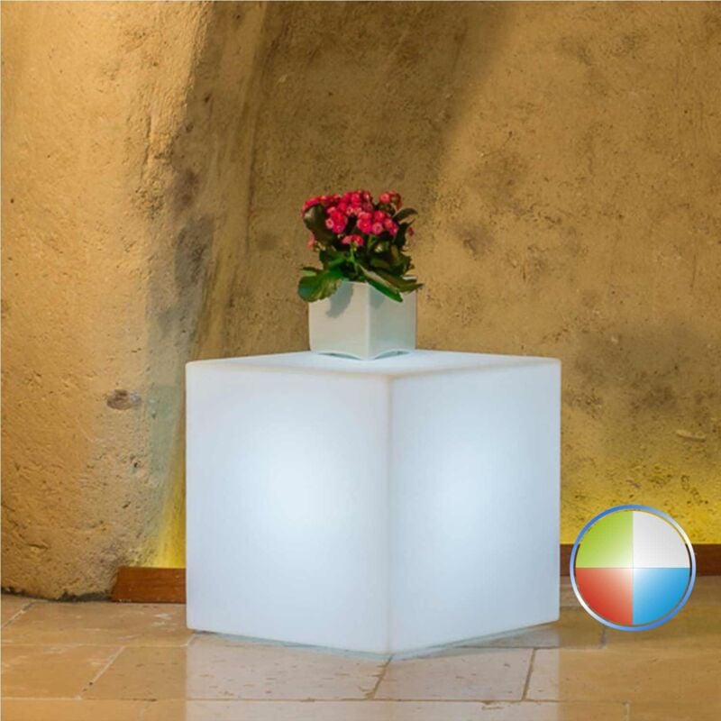 foto del prodotto lampada quadrato h 40 in resina 40x40 cm mod. cubo led multicolor cavo