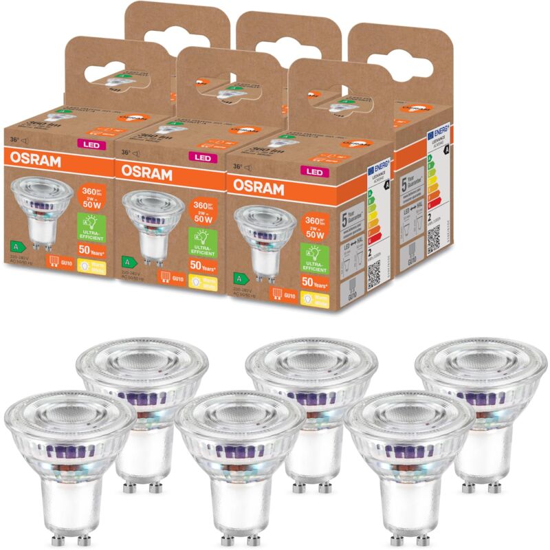 foto del prodotto lampada riflettore par16 efficienza energetica classe b, base gu10, sostituzione 50w, potenza nominale 2w, 2700k, bianco caldo, vetro trasparente,
