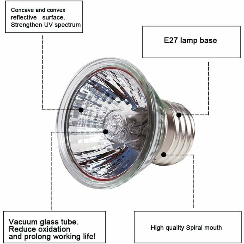 immagine 0 del prodotto lampada riscaldante alovez 50w e27 per tartarughe, lampada riscaldante uva uvb per rettili, lucertole, tartarughe, acquari confezione da 6 