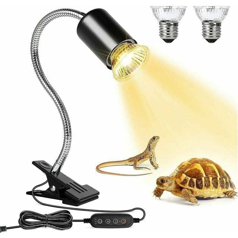 foto del prodotto lampada riscaldante per tartarughe, lampada per tartarughe terrestri con base lunga, rotazione a 360 e timer, lampada uv per tartarughe con 2