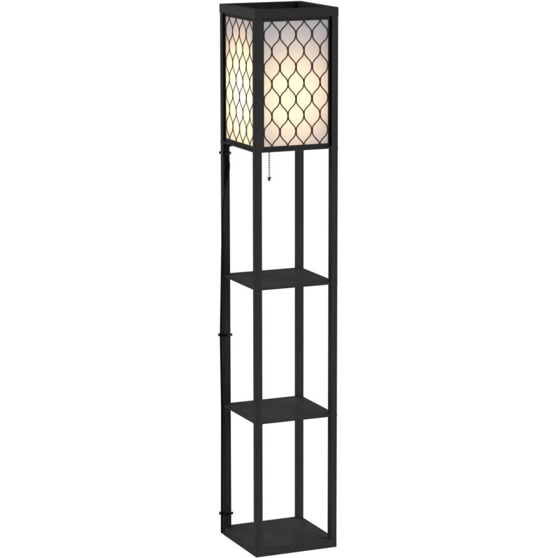 foto del prodotto lampada salvaspazio con ripiani da terra nero, bianco cotone, mdf homcom