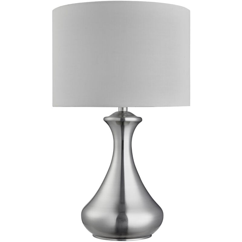 foto del prodotto lampada scrivania contemporanea tocco acciaio argento tessuto bianco 1 luce e14