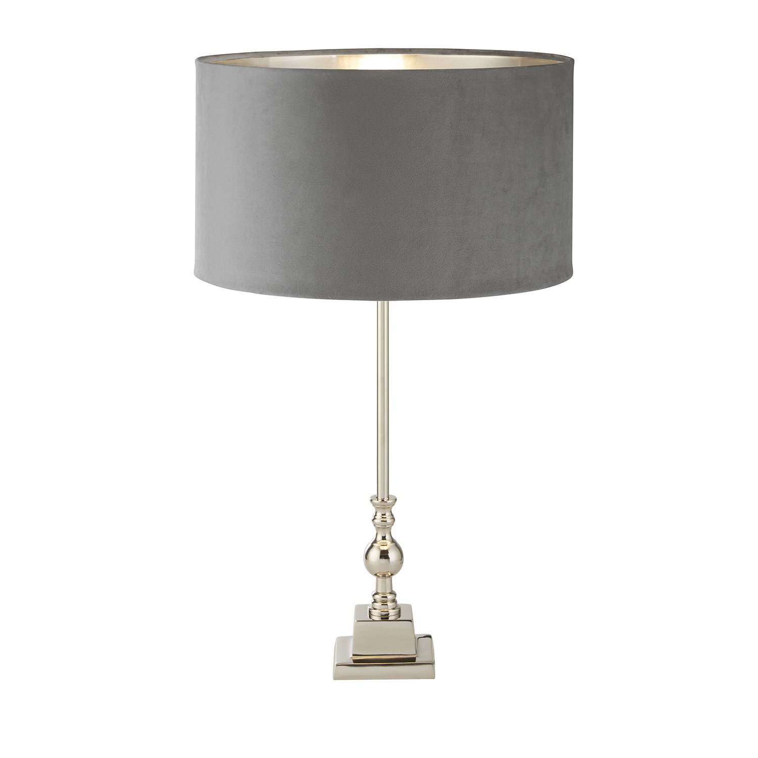 foto del prodotto lampada scrivania contemporanea whitby metallo nichel velluto grigio 1 luce e27