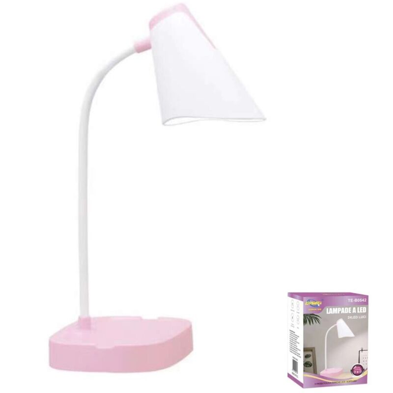 foto del prodotto lampada scrivania rosa 24 led ricaricabile regolabile comandi touch tavolo b0542