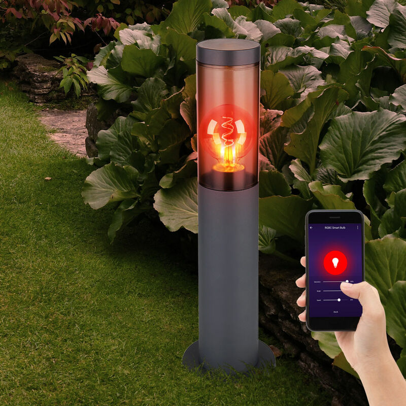 foto del prodotto lampada segnapasso da esterno lampada da terra in acciaio inox con piedistallo antracite, fumo, controllo tramite app dimmerabile, 1x smart rgb led