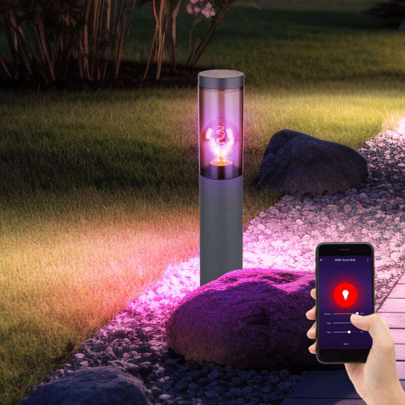 foto del prodotto lampada segnapasso da esterno lampada da terra in acciaio inox con piedistallo antracite, fumo, controllo tramite app dimmerabile, 1x smart rgb led