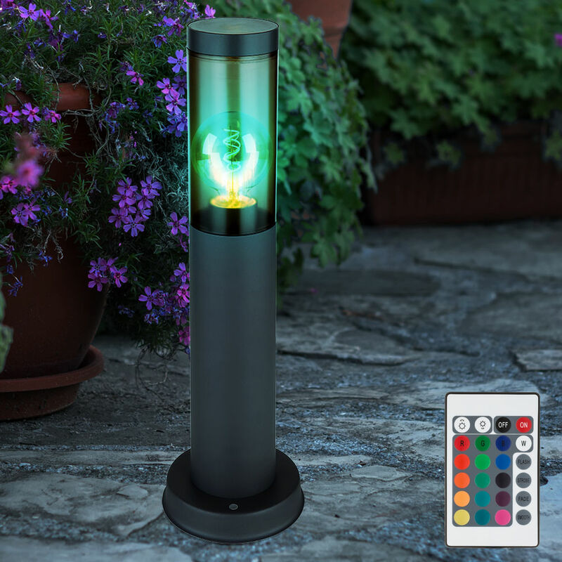 foto del prodotto lampada segnapasso da esterno lampada da terra in acciaio inox con piedistallo antracite, fumo, telecomando dimmerabile, 1x rgb led 8.5w 806lm bianco