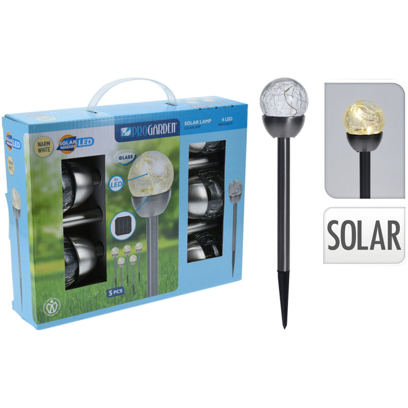 foto del prodotto lampada sfera solare inox 5 pezzi progarden