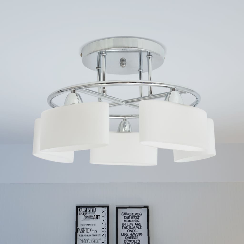 foto del prodotto lampada soffitto paralumi elissoidi vetro 5 lampadine e14 200 w cod mxl 57842