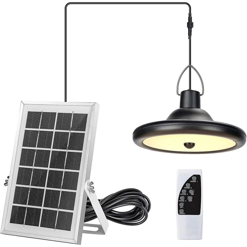 foto del prodotto lampada solare, 4 modalit , 6 livelli di luminosit , con rilevatore di movimento, telecomando, bianco caldo