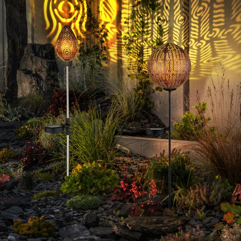 foto del prodotto lampada solare a innesto globo da giardino per esterni lampada solare a innesto a goccia, con picchetto a terra ip44, effetto luce, rame nero, led