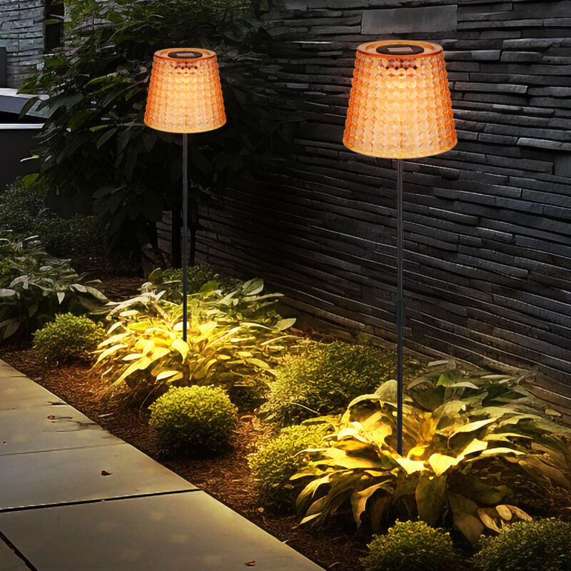 foto del prodotto lampada solare a led decorazione da giardino lampada da esterno in cristallo, plastica nero ambrato, batteria ip44 picchetto, bianco caldo 3000k, set
