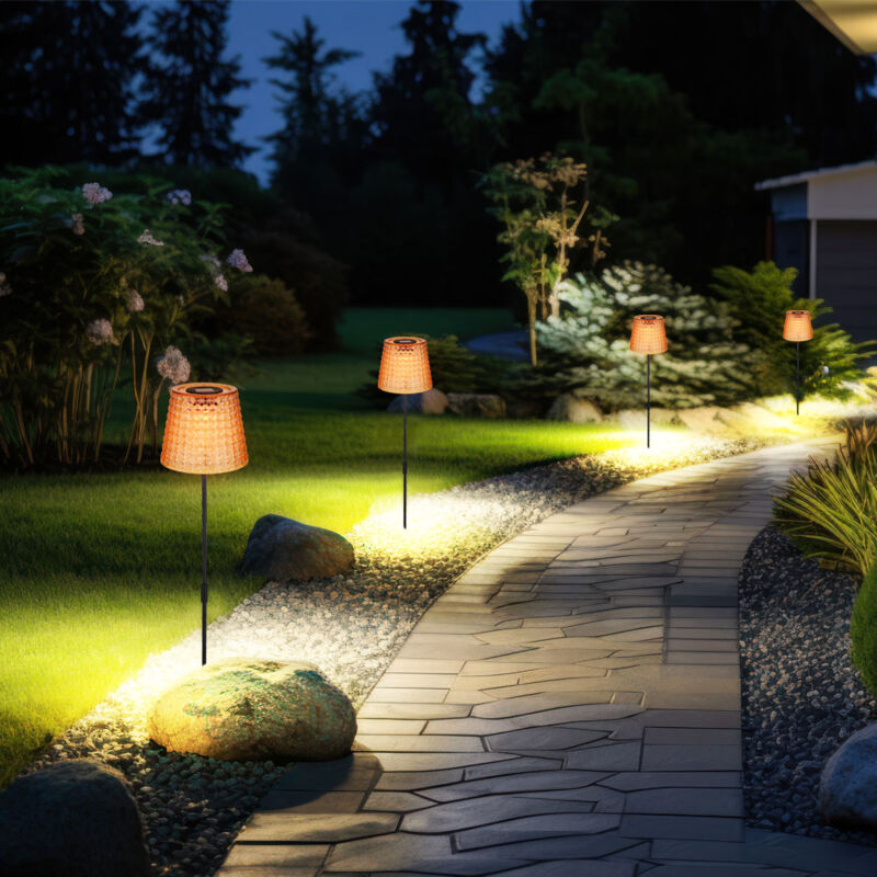 foto del prodotto lampada solare a led decorazione da giardino lampada da esterno in cristallo, plastica nero ambrato, batteria ip44 picchetto, bianco caldo 3000k, set