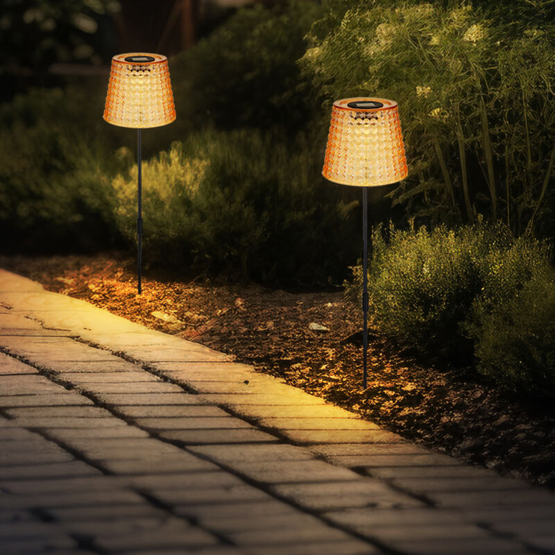 foto del prodotto lampada solare a led decorazione da giardino lampada da esterno luce di cristallo, plastica nera ambrata, batteria ip44 picchetto, bianco caldo