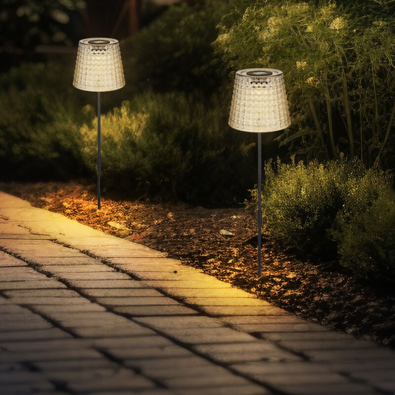 foto del prodotto lampada solare a led decorazione da giardino lampada da esterno luce di cristallo, plastica nera color fumo, batteria ip44 picchetto, bianco caldo