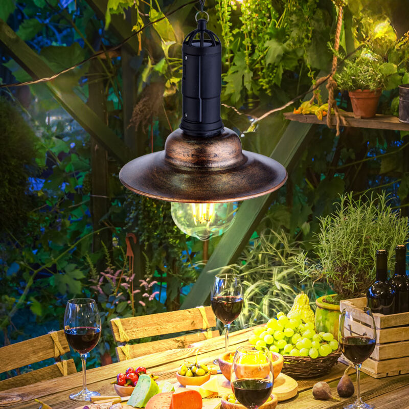 foto del prodotto lampada solare a led lampada da balcone lampada a sospensione lampada da esterno industriale lanterna, metallo scuro vetro trasparente, dxh 15,5x50 cm