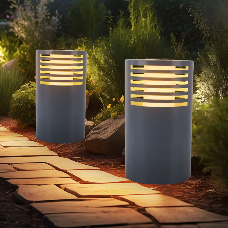 foto del prodotto lampada solare a led lampada da sentiero lampada da giardino lampada da esterno lampada da appoggio, plastica bianca, bianco caldo, dxh 20x35 cm, set