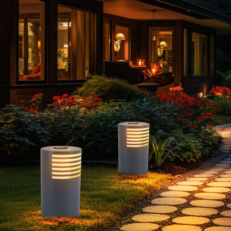 foto del prodotto lampada solare a led lampada da sentiero lampada da giardino lampada da esterno lampada da terra, plastica bianca, bianco caldo, pxa 20x35 cm, set da