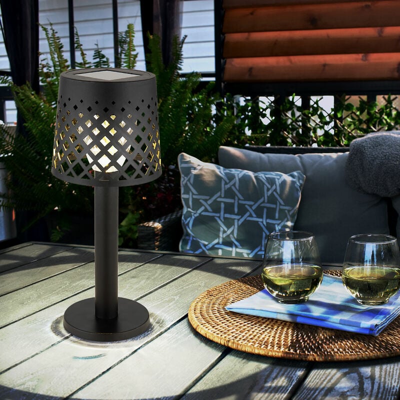 foto del prodotto lampada solare a led lampada da tavolo lampada da esterno lampada da patio lampada da giardino, plastica trasparente nera, batteria 6 8h ip44, 3000k