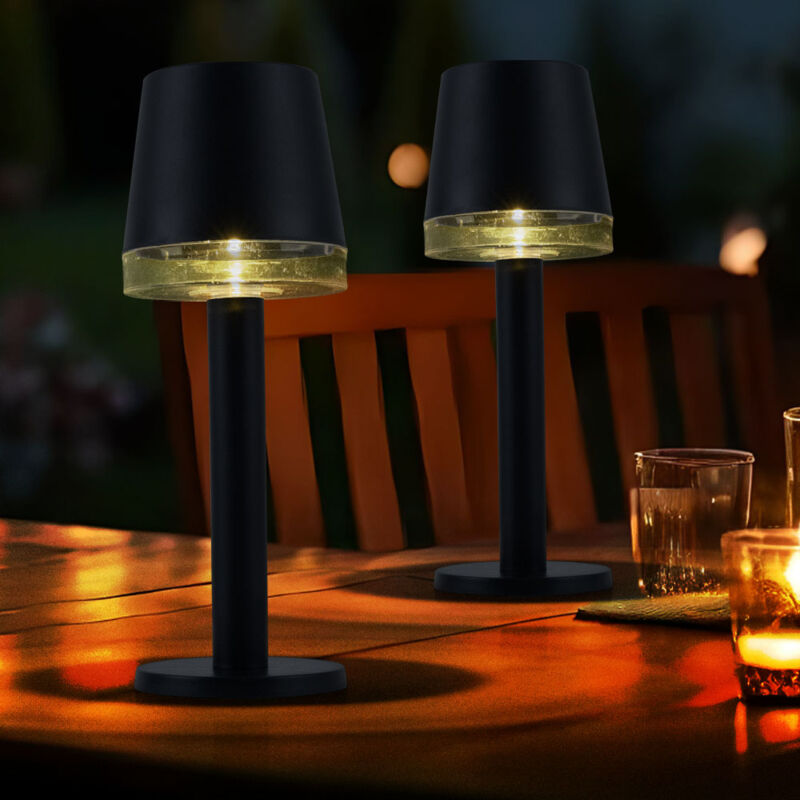 foto del prodotto lampada solare a led lampada da tavolo lampada da esterno lampada da terrazza lampada da giardino, plastica trasparente nera, batteria 6 8 ore ip44,
