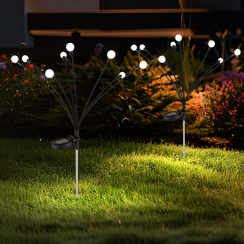 foto del prodotto lampada solare a led luce esterna decorazione giardino terra spike luce solare 8 fiamme patio lampada mobile, nero opale, bianco caldo, lxh 20 x 70