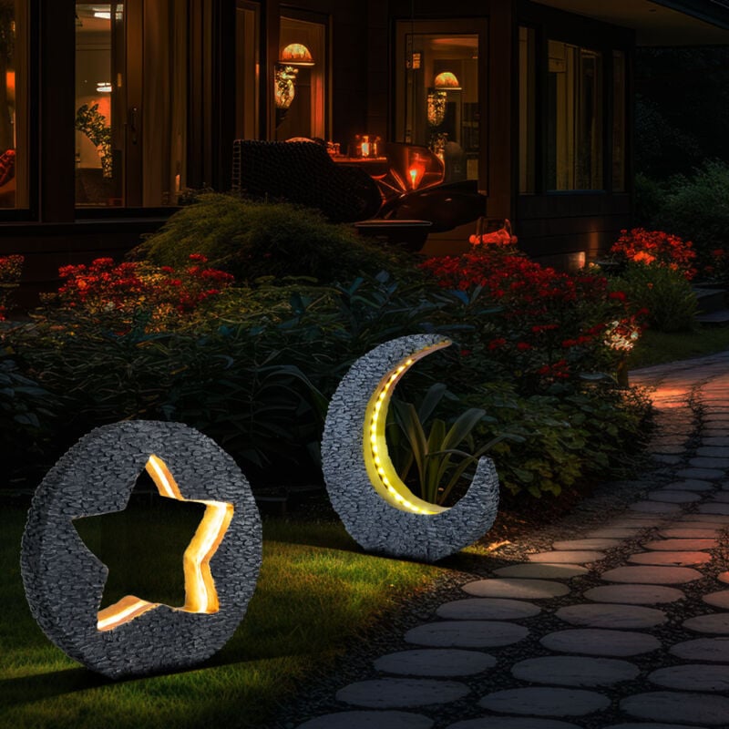 foto del prodotto lampada solare a led luna luce esterna lampada solare da giardino lampada da giardino a stella, batteria ip44, aspetto pietra grigio accento color