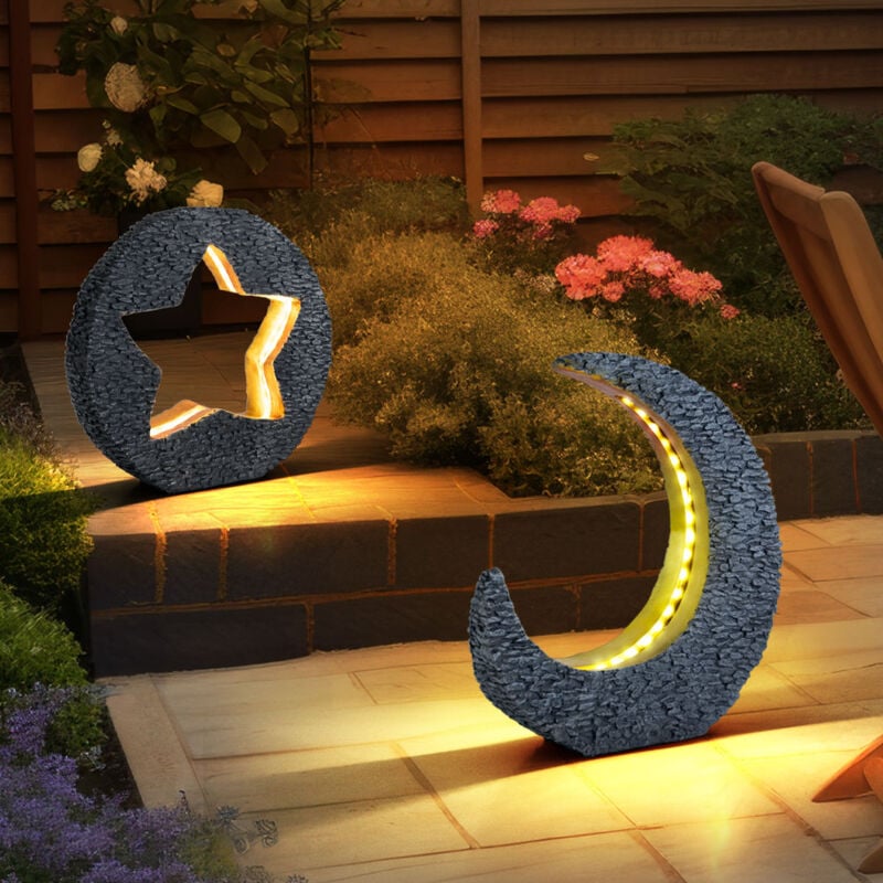 foto del prodotto lampada solare a led luna luce esterna lampada solare da giardino lampada da giardino a stella, batteria ip44, aspetto pietra grigio accento color