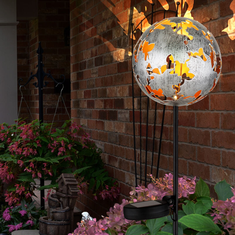 foto del prodotto lampada solare a led picco a terra decorazione giardino foglie d acero patio lampada plug in, grigio argento, bianco caldo, dxh 12x91,5 cm