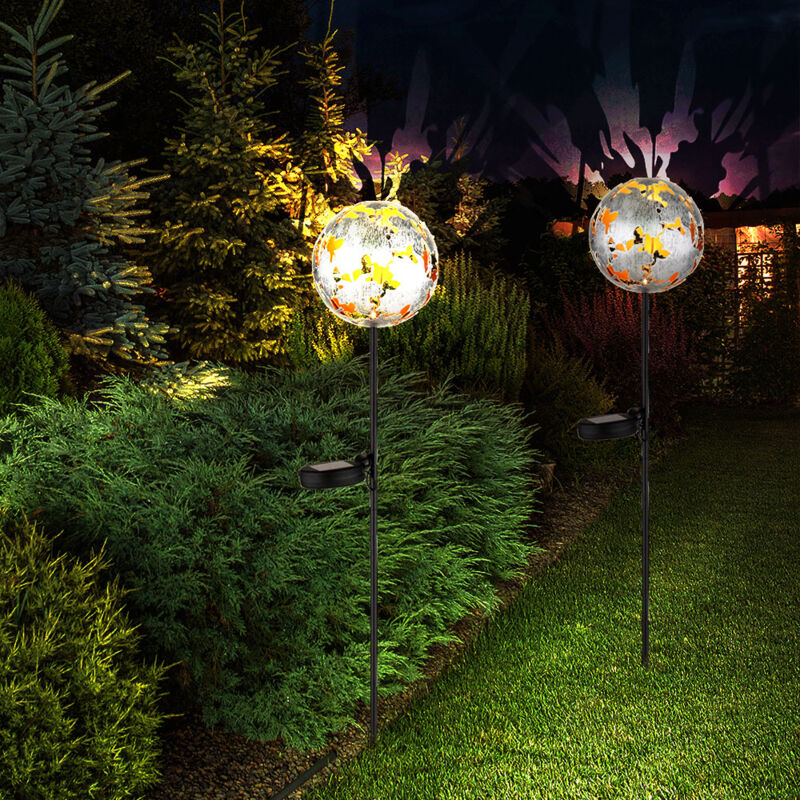 foto del prodotto lampada solare a led picco a terra decorazione giardino foglie d acero patio lampada plug in, grigio argento, bianco caldo, dxh 12x91,5 cm, set di 2