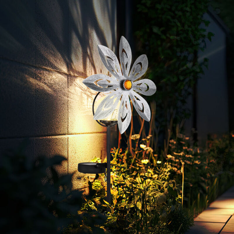 foto del prodotto lampada solare a led ruota del vento decorazione del giardino lampada da patio grigio argento lampada da esterno picco di terra, metallo giallo,