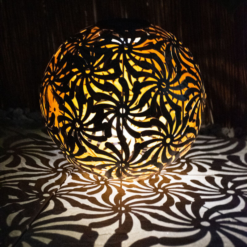 foto del prodotto lampada solare a sfera con picchetto lampada solare da incasso, oro antico, effetto luce, metallo, led bianco caldo, pxh 26x37 cm