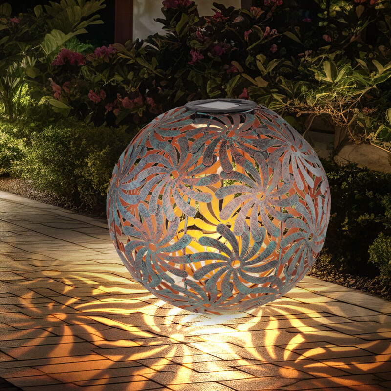 foto del prodotto lampada solare a sfera con picchetto lampada solare da incasso, oro antico, effetto luce, metallo, led bianco caldo, pxh 26x37 cm
