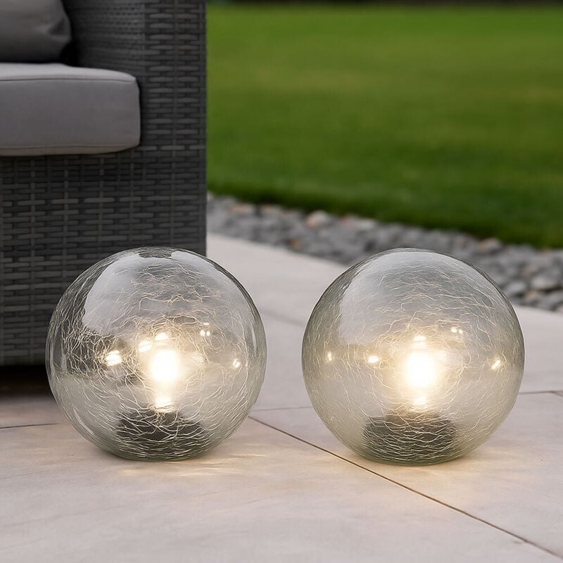 foto del prodotto lampada solare a sfera lampada da giardino, luci fiabesche a led, 10 fiamme, lampada da patio, luce da esterno, vetro crepla, 10x led, dxh 15x15 cm,