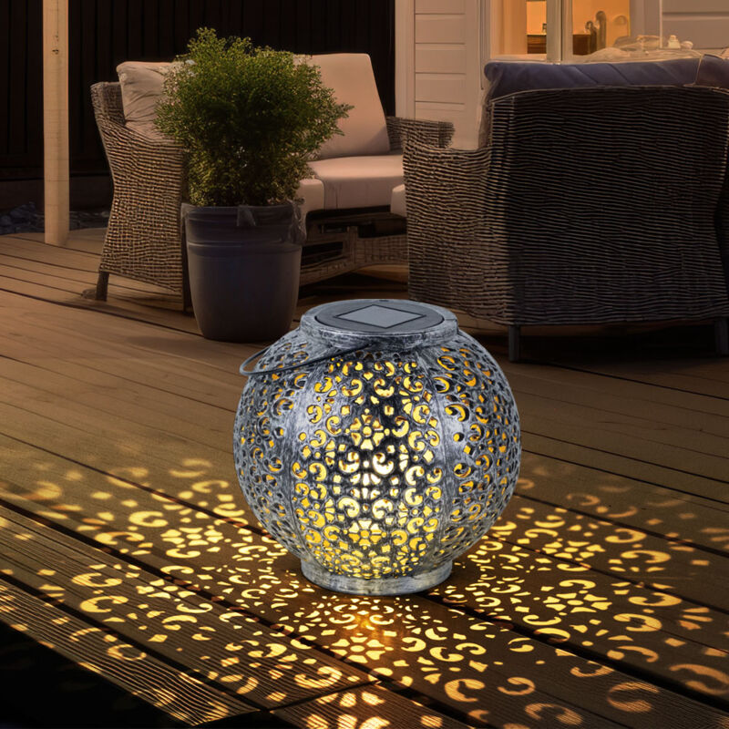 foto del prodotto lampada solare a sospensione decorazione giardino led giardino rotondo luce esterna lampada a sospensione da tavolo in design palla, plastica nero