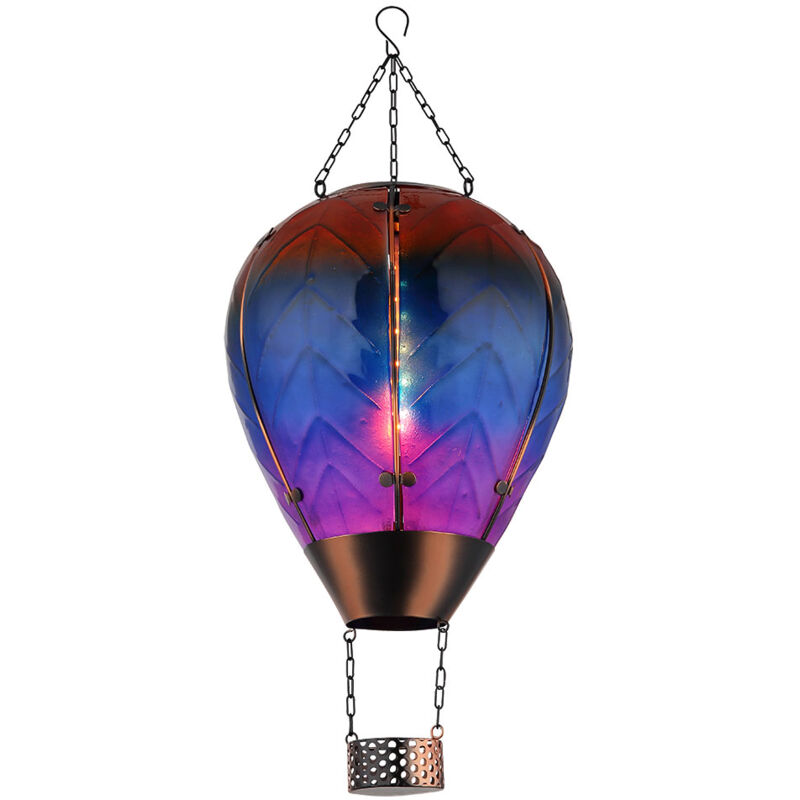 foto del prodotto lampada solare a sospensione mongolfiera da esterno lampada colorata effetto fuoco da balcone, metallo vetro, 24x 0,5w bianco caldo, dxh 25x58 cm