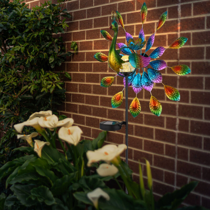foto del prodotto lampada solare a spina da giardino lampada solare per la decorazione del giardino all aperto design pavone, metallo plastica, led 3000k, lxlxh
