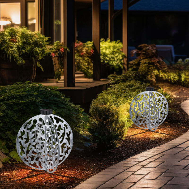 foto del prodotto lampada solare argento per terrazza reto lampada da esterno, lampada da incasso a led decorazione da giardino balcone antico, metallo rotondo opaco,