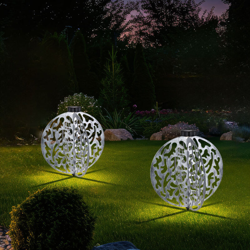 foto del prodotto lampada solare argento per terrazza reto lampada da esterno, lampada da incasso a led decorazione da giardino balcone antico, metallo rotondo opaco,