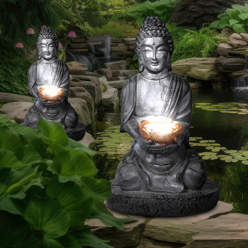 foto del prodotto lampada solare buddha decorazione da giardino feng shui buddha lampada solare, grigio, 1x 0,06 watt, dxh 18x28 cm, set di 2