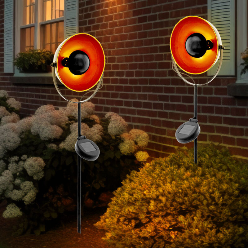 foto del prodotto lampada solare con picchetto lampada da incasso nero arancione lampada da giardino solare con picchetto, acciaio, lampadina a led, h 61 cm, set da 2