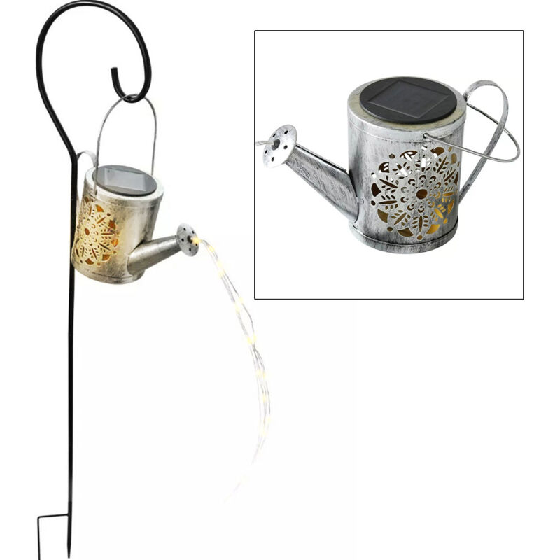 foto del prodotto lampada solare con presa per annaffiatoio, lampada da giardino per esterni in annaffiatoio, design, lampada da presa, argento, 24 led bianco caldo, h