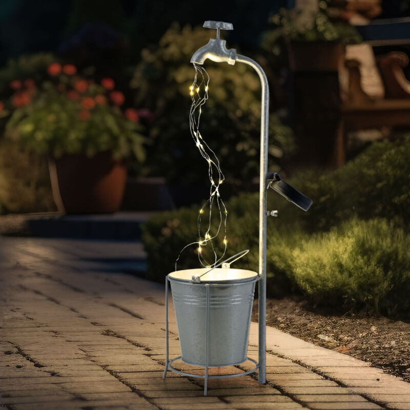 foto del prodotto lampada solare con rubinetto 30x led decorazione da giardino lampada da esterno lampada da patio, metallo plastica argento, bianco caldo, lxh 17x62 cm