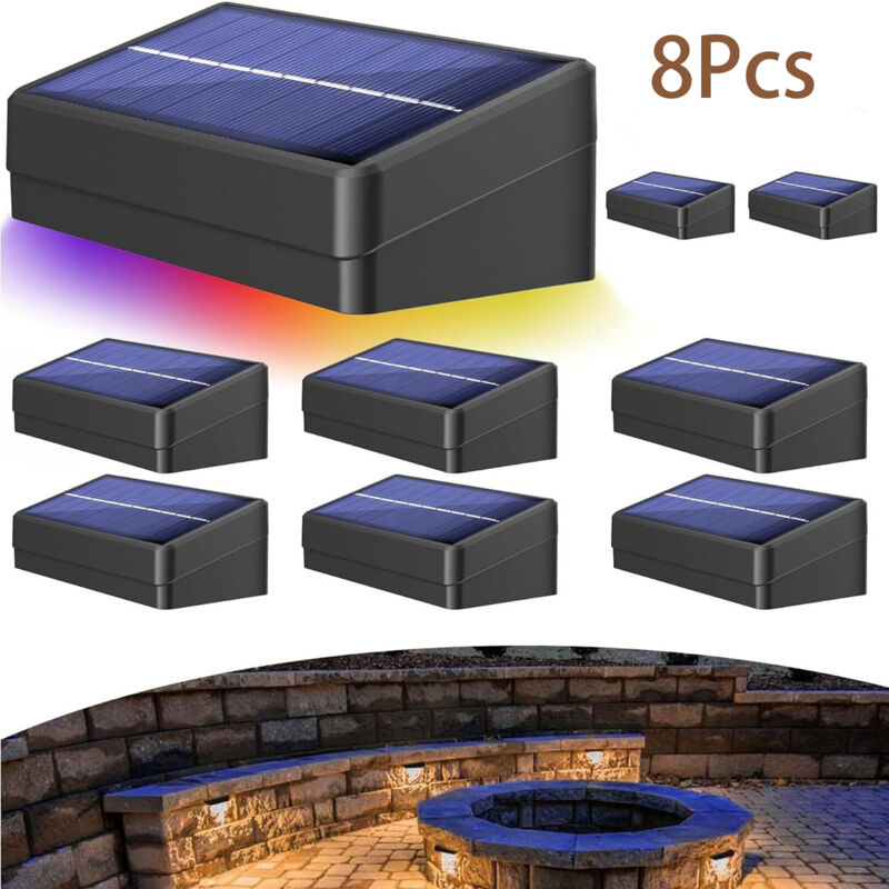 foto del prodotto lampada solare da 8 pezzi lampada da parete per illuminazione da giardino per esterni con decorazione a luce bianca calda e fredda e rgb, 4 modalit 