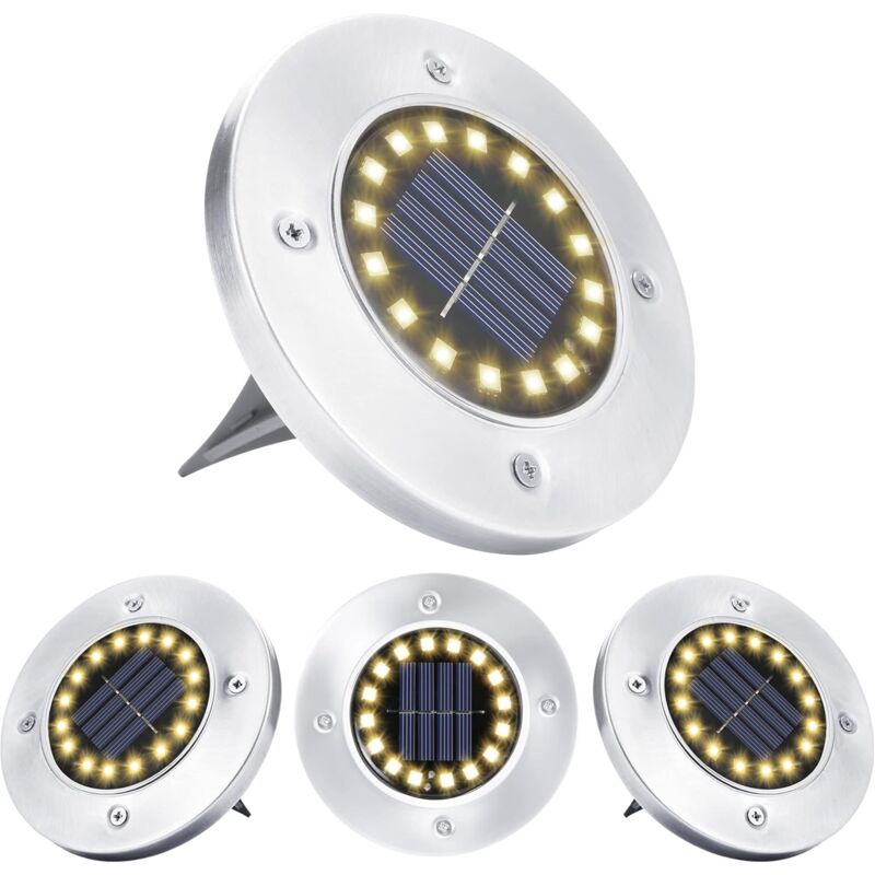 foto del prodotto lampada solare da esterno, 16 led luce bianca calda, luce solare da terra impermeabile in acciaio inossidabile per patio giardino vialetto garage
