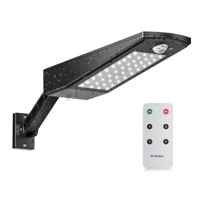 foto del prodotto lampada solare da esterno 48 led 3000lm, faretto solare da esterno impermeabile ip65, con supporto regolabile e telecomando, rilevatore di movimento