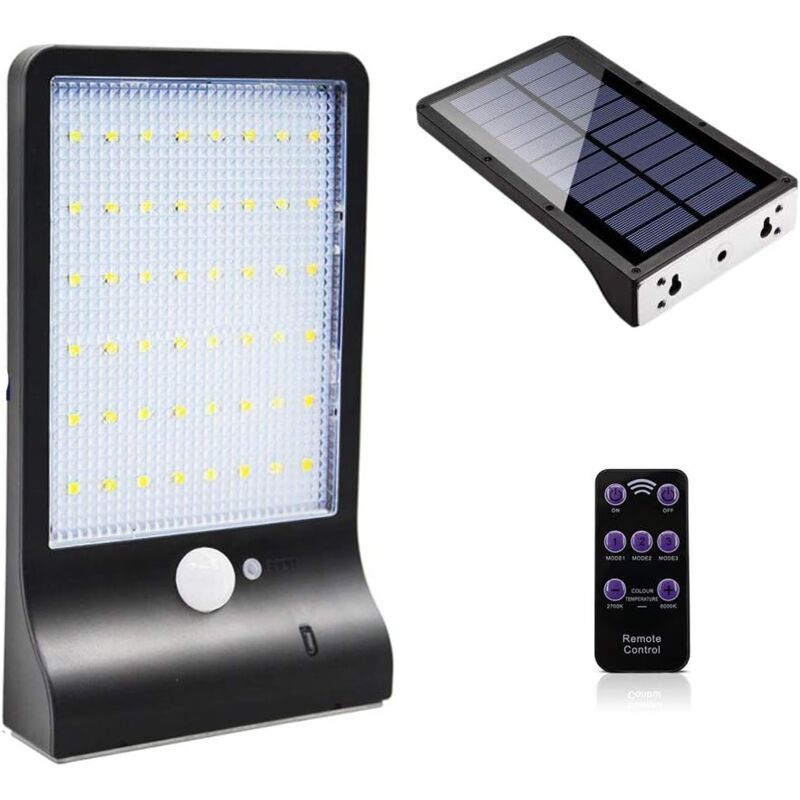 foto del prodotto lampada solare da esterno 48 led sensore di movimento luce dimmerabile con telecomando wireless lampada solare impermeabile per porta corridoio patio