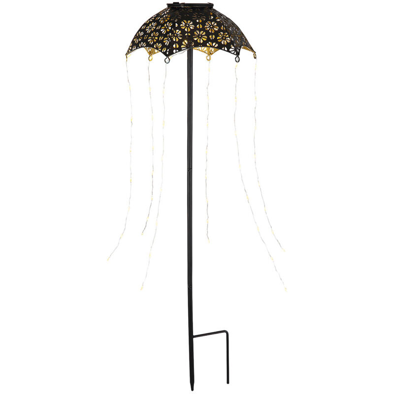 foto del prodotto lampada solare da esterno con picchetto a terra decorazione giardino ombrellone patio, rame nero, 60x led bianco caldo, dxh 20,5 x 65 cm