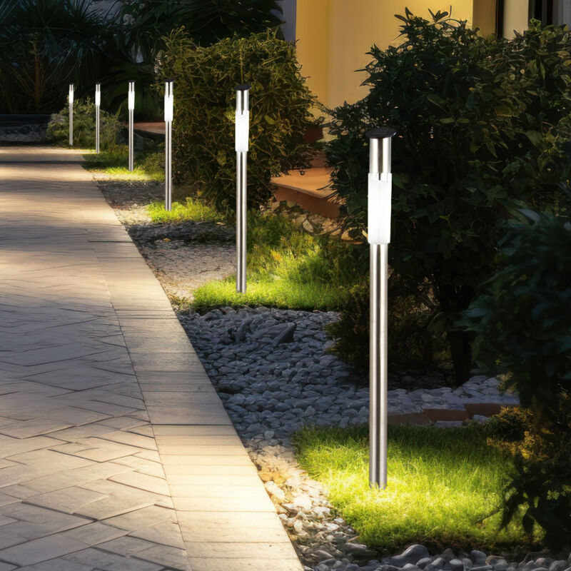 foto del prodotto lampada solare da esterno con picchetto da terra, lampada solare, in acciaio inox, lampada da strada, lampadina led da 0,07 watt, h 70 cm, set da 6